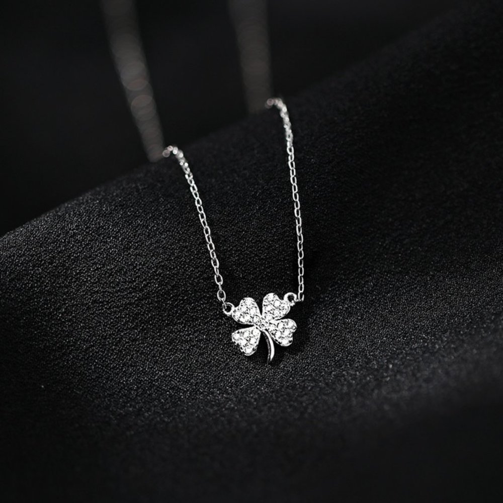 925 Sterling Silver Four-leaf Clover Luck Leaves Necklace Choker Women Jewelry - Picture 6 of 8